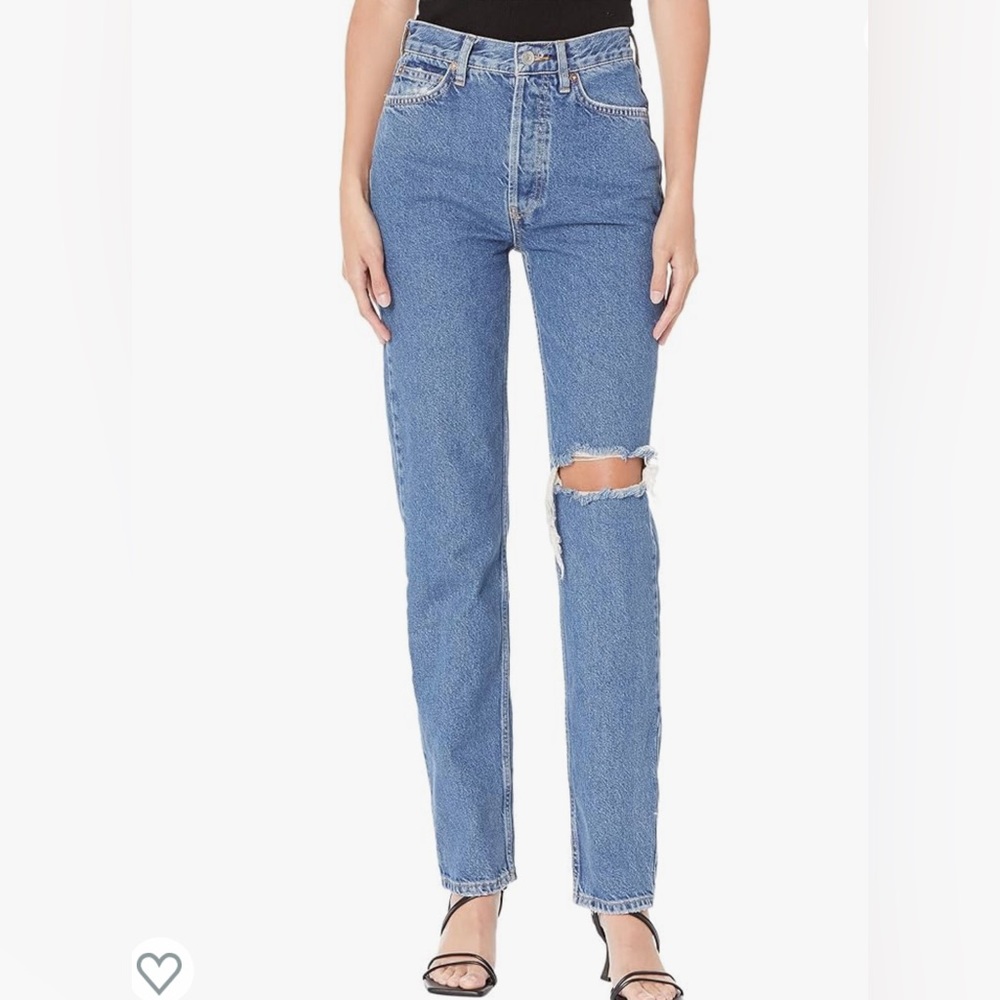 Free People The Lasso Jeans High Rise Straight Fit Washed Blue Womens Size 24